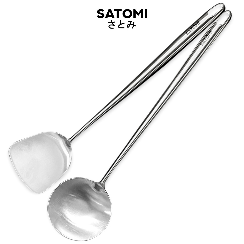 SATOMI ตะหลิวกระบวยสแตนเลส เกรดอาหาร ตะหลิว กระบวย สแตนเลสล้วน  ขนาดใหญ่ หนาพิเศษ ชุดเครื่องครัว หนาพิเศษ