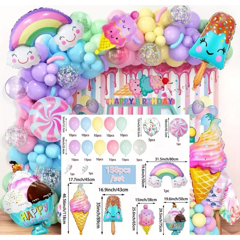 ลูกโป่งยางธีมไอศครีมสีรุ้ง หลากสี สําหรับตกแต่งเค้กวันเกิด งานแต่งงาน 154ชิ้น - รูปที่ 4