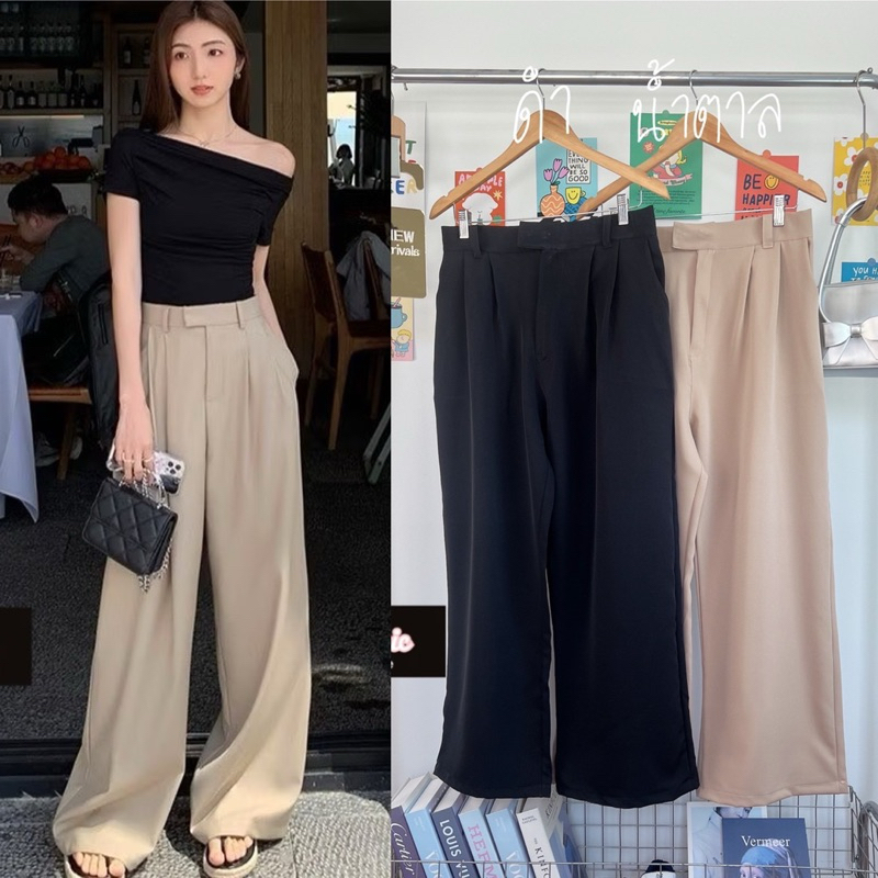 /CC/ กางเกงสาวอวบ ตีเกร็ดเข้าทรง ปล่อยชายพริ้ว ตะขอหน้า ใส่สบาย ใส่เที่ยว ทำงาน #กางเกงไซส์ใหญ่ พลัส