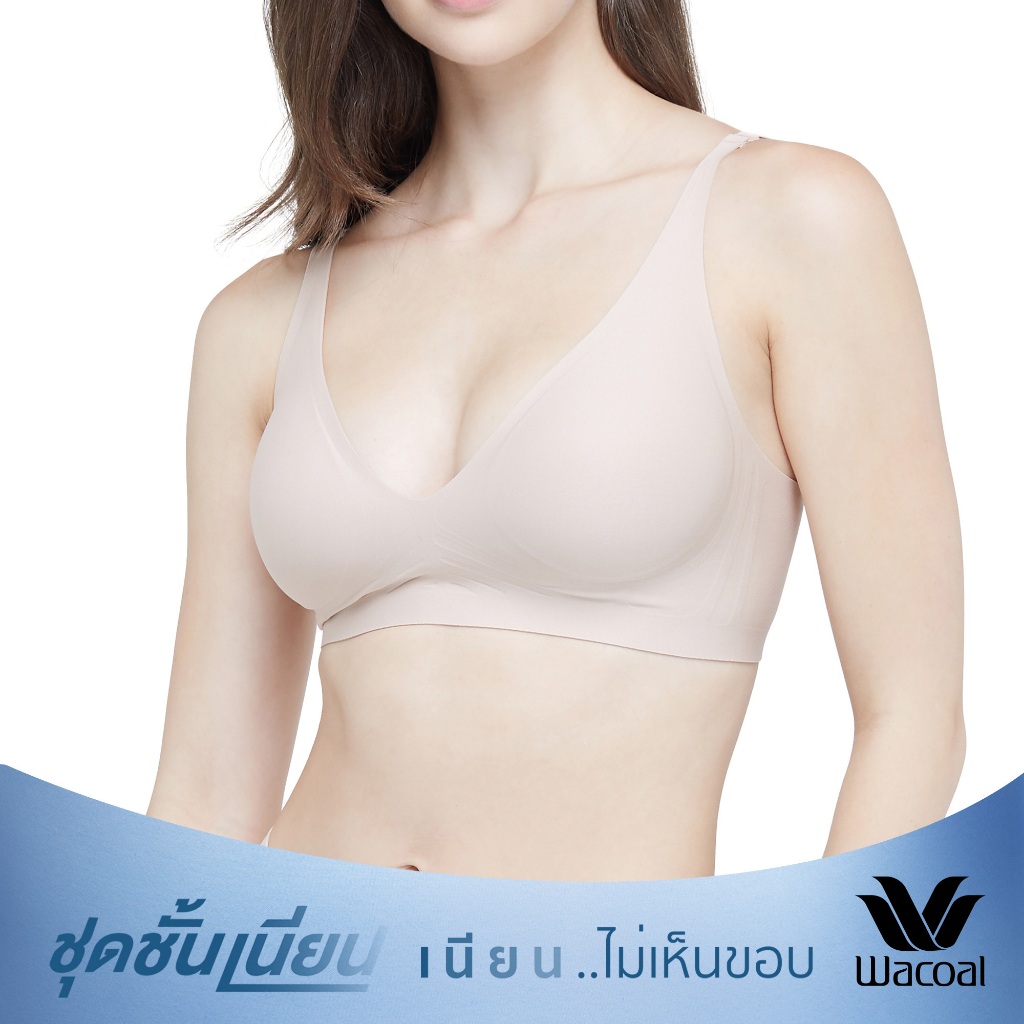 Wacoal Mood ชุดชั้นเนียน บราไร้โครง Smart Size ฟองน้ำบาง รุ่น MM1X72 สีเบจ (BE)