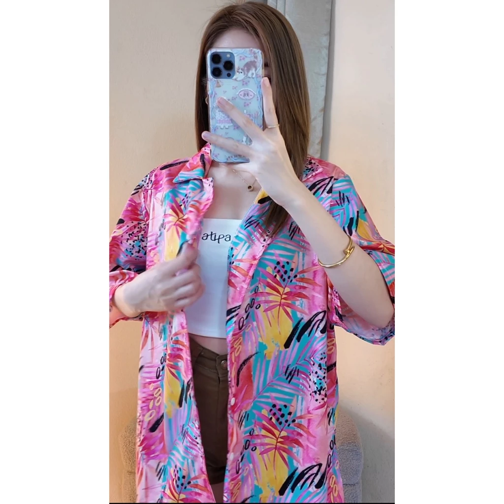 เสื้อเชิ้ตฮาวายผู้หญิง ลายดอกไม้ แขนสั้น thumbnail 8