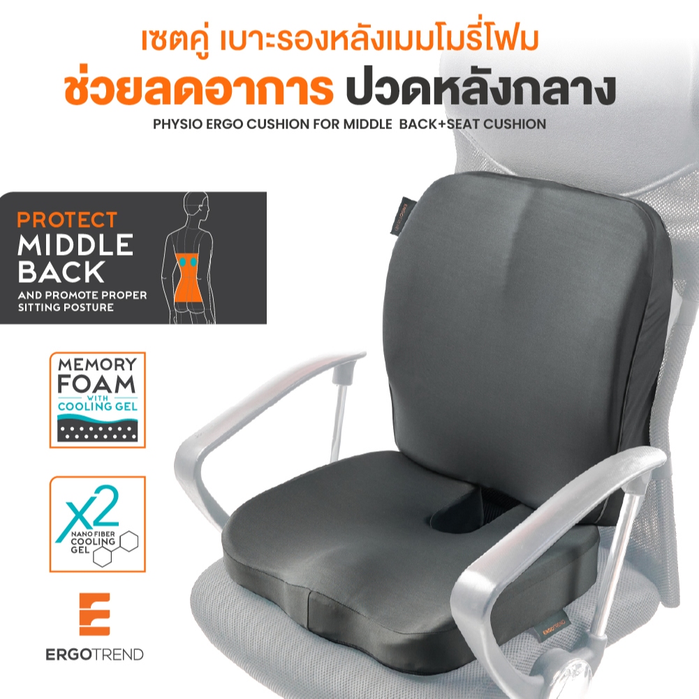 Ergotrend เซ็ตคู่ เบาะรองหลังเพื่อสุขภาพ สำหรับคนปวดหลังกลาง PHYSIO ERGO MIDDLE BACK-PHYSIO ERGO SEAT CUSHION