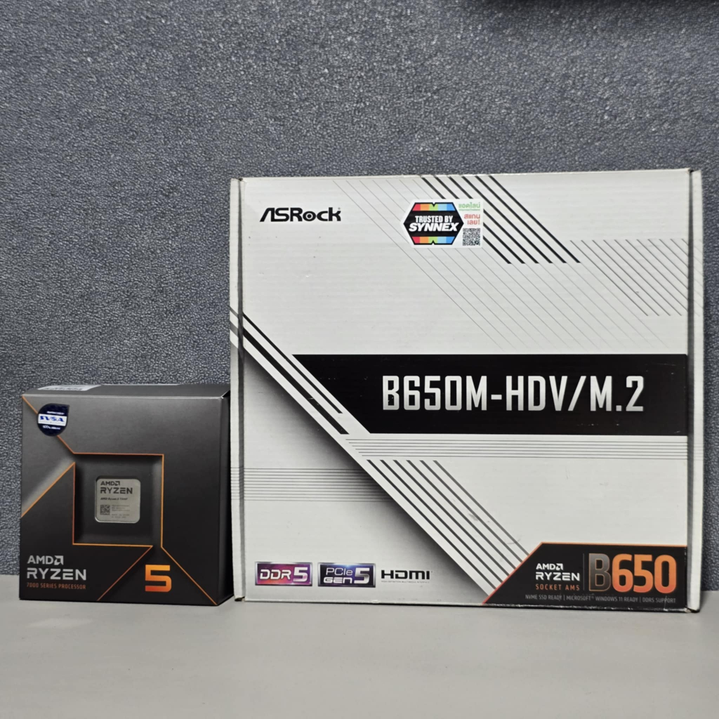 CPU AMD RYZEN 5 7500F + ASROCK B650M -HDV/M.2 (DDR5) (AM5) (M-ATX) สินค้ามือ2/มีประกันศูนย์ไทย