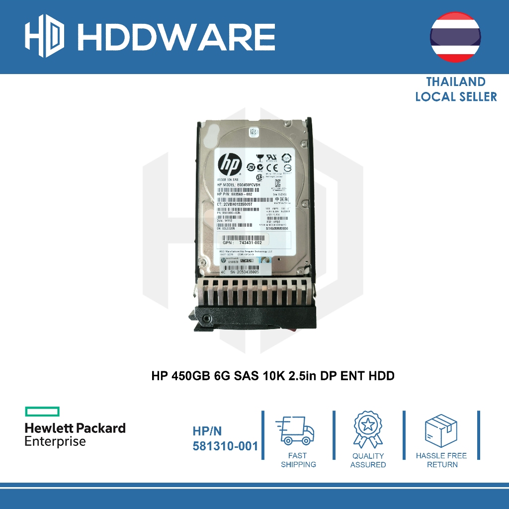 HP 450GB 6G SAS 10K 2.5in DP ENT HDD // 581310-001 // 581284-B21 // EG0450FCVBH // 693569-002