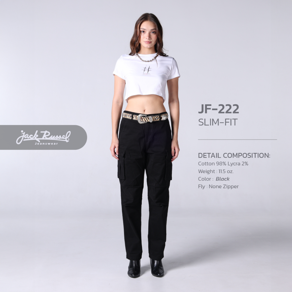 กางเกงชิโน่ผู้หญิงทรงคาร์โก้ Jack Russel Klassik J-222 Straight Fit Mid Waisted