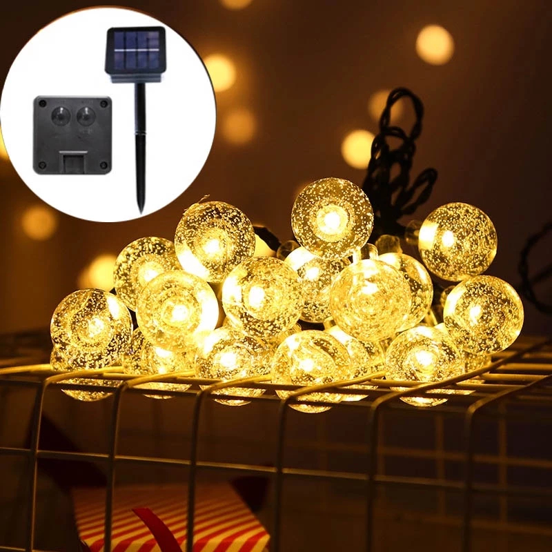 ไฟตกแต่งโซล่าเซลล์ ทรงลูกแก้ว 20/100 LED ไฟสวนกลางแจ้ง ไฟอัจฉริยะ ประหยัดพลังงานมาก ทนแดด ทนฝน