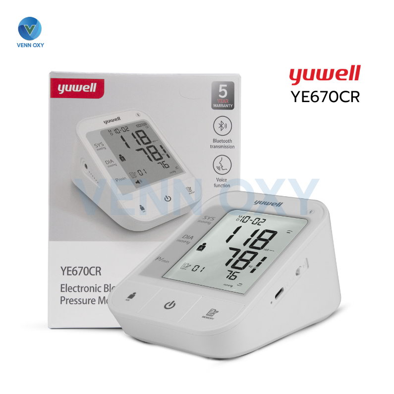Yuwell Blood Pressure Monitor เครื่องวัดความดันโลหิตดิจิตอล Yuwell YE670CR มีเสียงพูด ชาร์จแบตในตัว