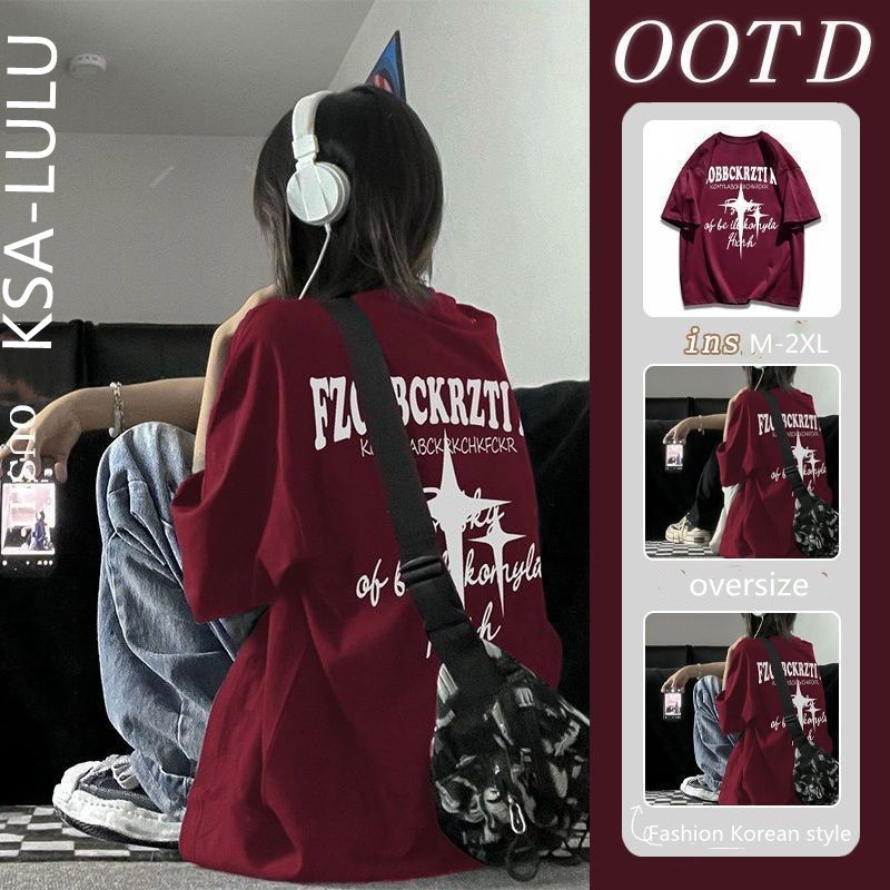 เสื้อยืดผู้หญิงแฟชั่นเกาหลีใหม่ Oversize เสื้อผ้าสาวอวบไซซ์ใหญ่ แนวสตรีท เสื้อโอเวอร์ไซต์สกรีนลายวินเทจเท่ คู่รักชายหญิง
