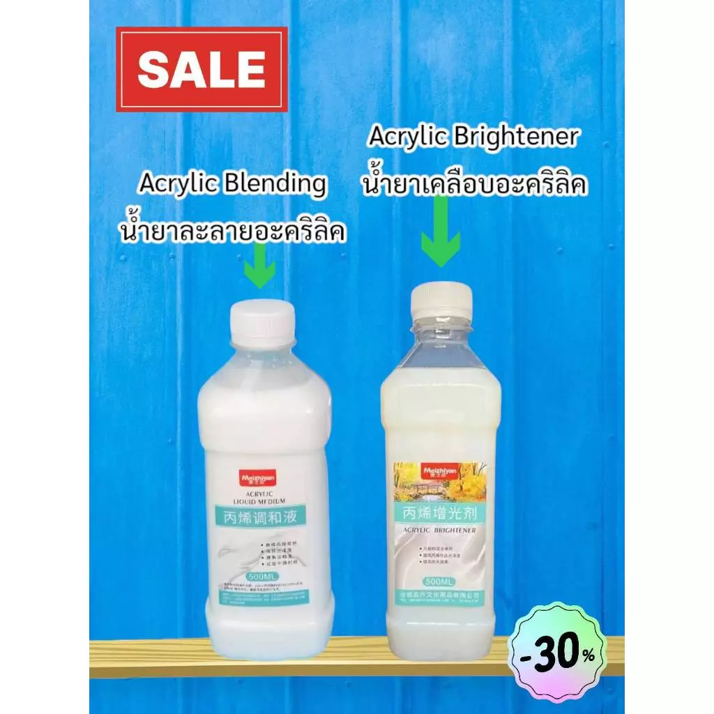 น้ำยาละลายอะคริลิค น้ำยาเคลือบอะคริลิค 500ML กันน้ำ ช่วยเพิ่มการไหลเวียนของสีได้ดี ช่วยเพิ่มความเงางามผลงานศิลปะได้ดี