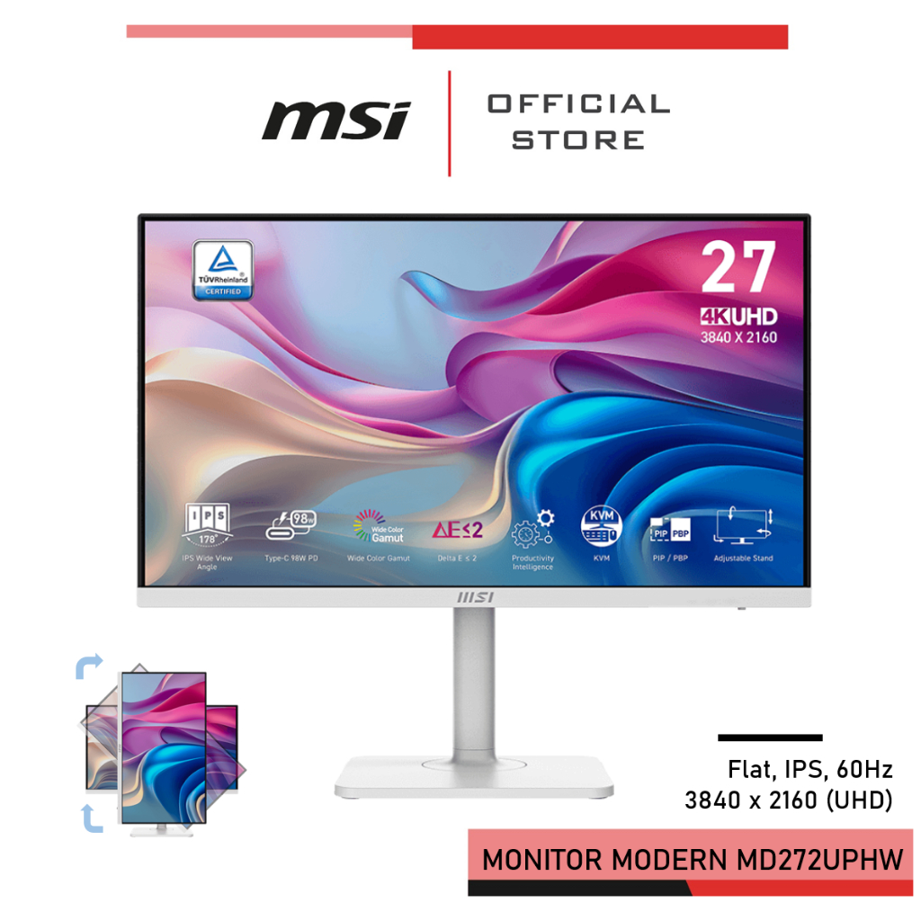MSI MODERN MD272UPHW Monitor 3840 x 2160 (UHD) IPS 27นิ้ว สีขาว