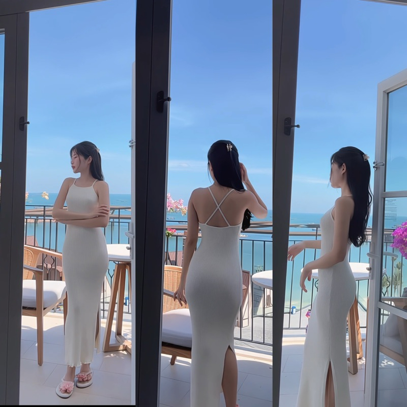 KANYA – SUMMER DRESS[7186] เดรสไหมพรม ดีเทลสายไขว้ด้านหลัง (5D-5E) / (9I) ราคา ถูกที่สุด ดีลบีเคเค แกลเลอรีภาพที่ 2