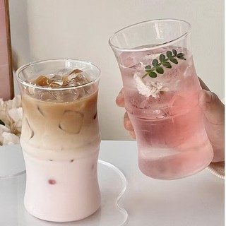 A0548 400ml ถ้วยกาแฟทรงไม้ไผ่ แก้วมินิมอล ถ้วยน้ำผลไม้สไตล์แฟชั่น Creative glass