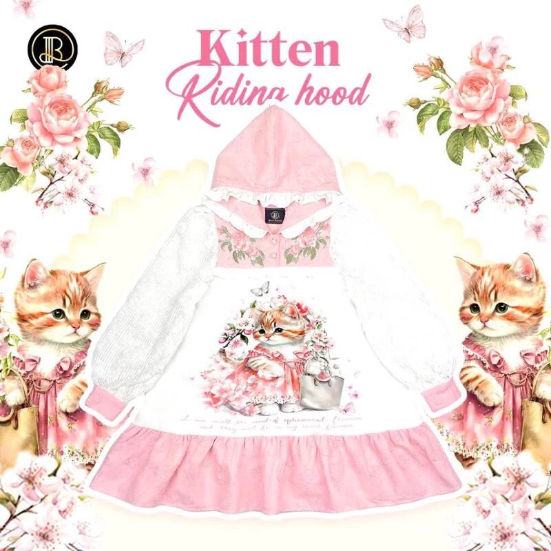 (New XXL) BLT:Kitten Ridina Hood:เดรสทรงปล่อยแขนยาว+ฮู้ด เดรสพิมพ์ลายแมว
