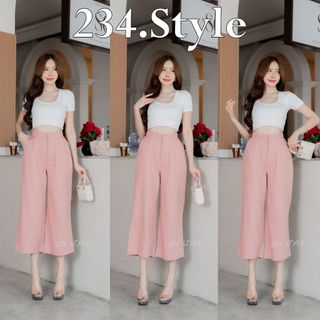 7Q01 กางเกงขา7ส่วนผู้หญิง ผ้าลินิน ตะขอหน้า ฟรีไซส์เล็ก-ใหญ่ สีน่ารัก ใส่ทำงาน