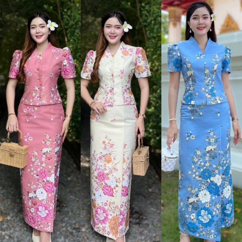 ชุดเซ็ทผ้าปาเต๊ะcotton 100% คอปีน กระดุมมุขหน้าใช้งานได้ จริง แขนสั้นทรงสวย แบบยอดนิยม ใส่ได้หลายโอกาส เสื้องานซิปหลัง