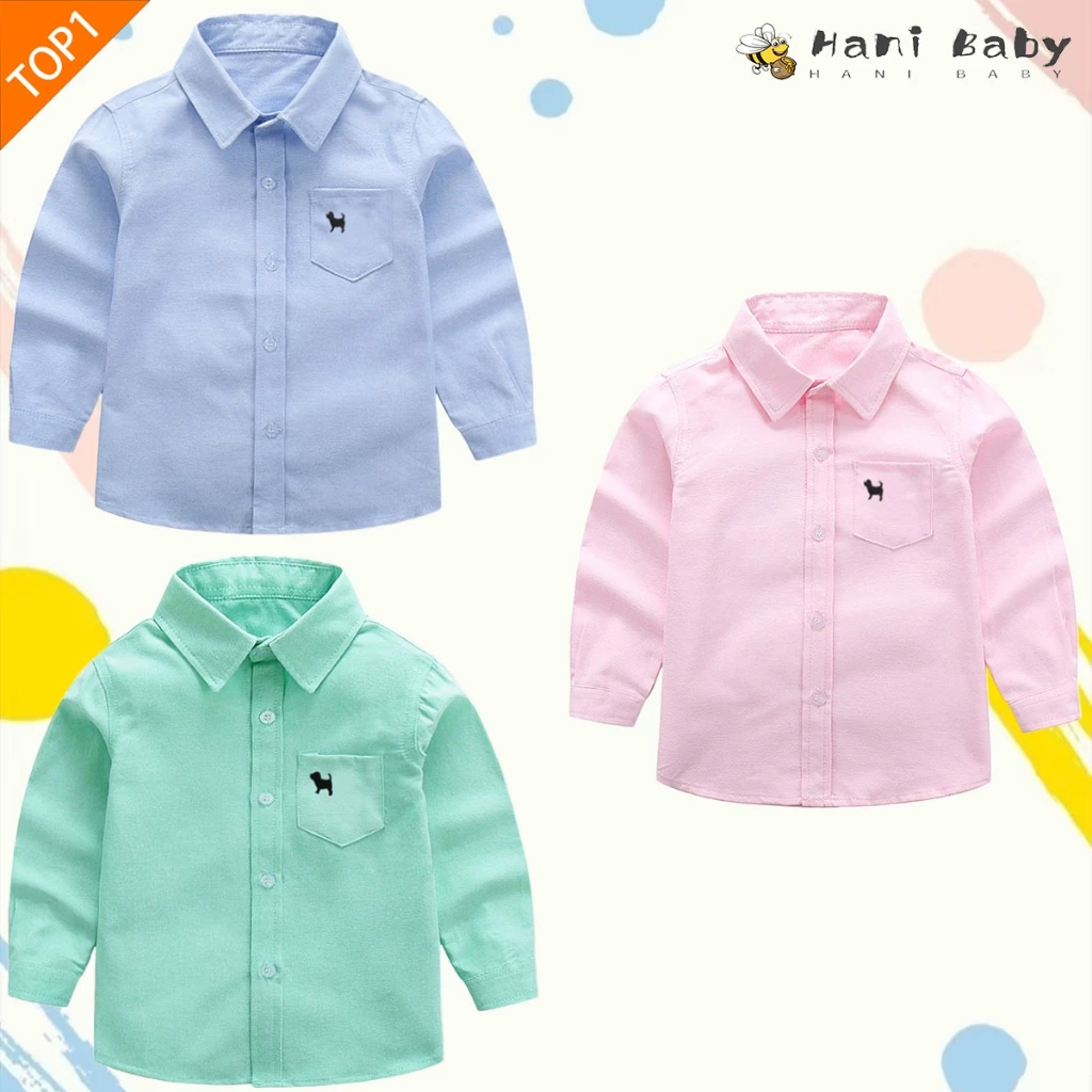 เสื้อเชิ้ตเด็กผู้ชาย เสื้อผ้าเด็ก แขนยาว สีพื้น มีไซส์ 100-170 พร้อมส่ง