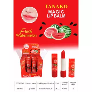 {12แท่ง} TANAKO Watermelon Magic Lip Balm ลิปบาล์มมีสี บำรุงริมฝีปาก เนียนนุ่ม กลิ่นแตงโม no.HT044