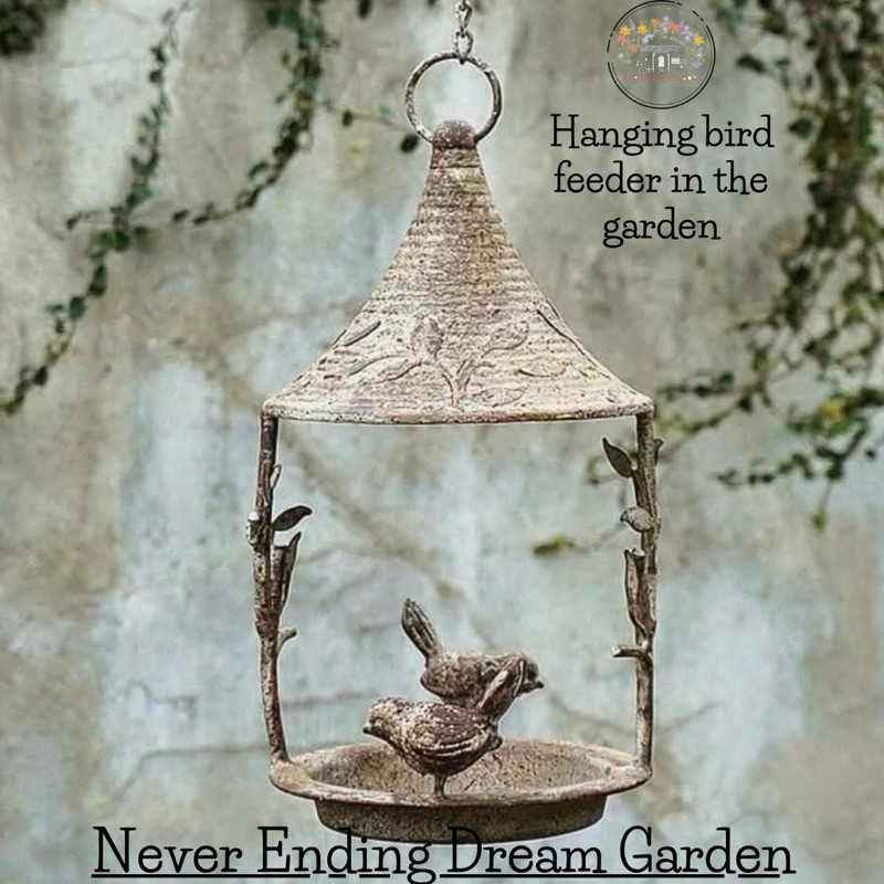 ที่ให้อาหารนกแบบแขวนในสวน Hanging bird feeder in the garden