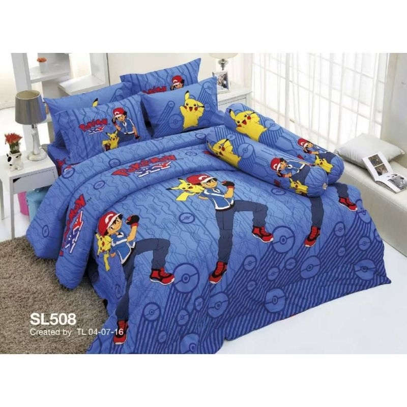 ลิขสิทธิ์แท้💯ชุดผ้าปูที่นอน6ฟุต ไม่รวมผ้านวม ลาย pokemon สีฟ้า รุ่น SL508