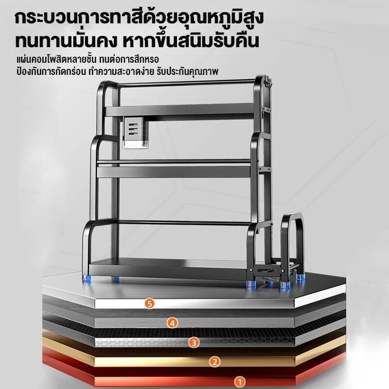 BN ชั้นวางเครื่องปรุง 2/3ชั้น ชั้นวางของในครัว สแตนเลสเคลือบสีดำ ที่ใส่เครื่องปรุง มีที่วางเขียงและที่วางมีด โครงเหล็ก - รูปที่ 7