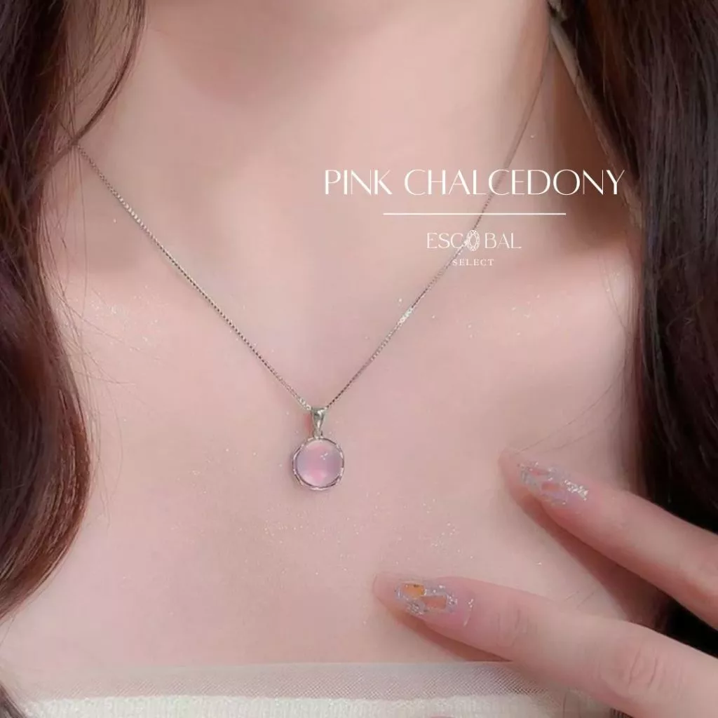 ESCOBAL สร้อยคอเงินแท้ Pink Chalcedony จี้เงินแท้ สร้อยมงคล สร้อยเปลี่ยนสี สร้อยแฟชั่น วาเลนไทน์