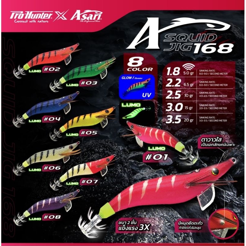 โยกุ้งตกหมึก PRO-HUNTER X ASARI SQUID JIG 168