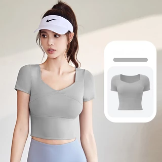 mvp sport เสื้อโยคะ เสื้อแขนสั้น แผ่นรองหน้าอกแบบติดแน่นในตัว [กทม. พร้อมส่ง]