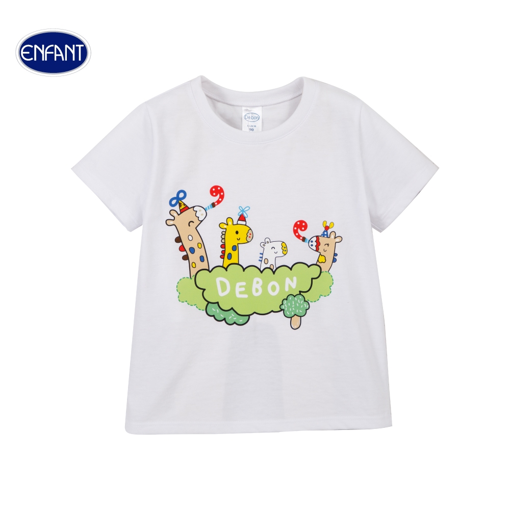ENFANT (อองฟองต์) De bon By Enfant  เสื้อคอกลม สำหรับเด็ก 1-2 ปี สกรีนลาย ยีราฟ ผ้าคอตตอน 100% สีขาว