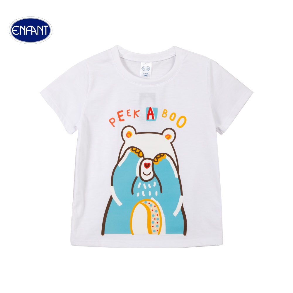 ENFANT (อองฟองต์) De bon By Enfant เสื้อคอกลม สำหรับเด็ก 6-12 เดือน สกรีนลาย น้องหมี ผ้าคอตตอน 100% สีขาว
