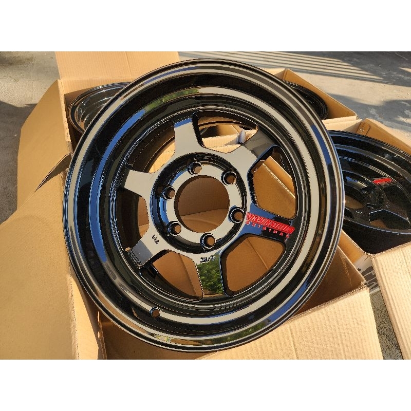 ล้อใหม่ Te37 ขอบ 16 สีดำเงา หยอดแดงจากค่าย HOF Racing WHEEL กว้าง8