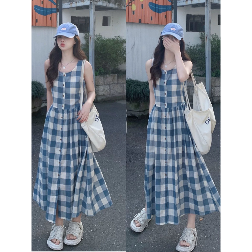 💖สินค้าพร้อมส่ง💋ชุดเดรสยาว  เดรสแขนกุด ชุดเที่ยวทะเล เนื้อผ้าใส่สบาย  แฟชั่น มินิมอล  กระดุมใช้งานได้จริง  ใส่สบาย