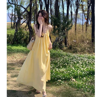 UMISOเดรสออกงาน ชุดเดรสยาว ดเดรสผู้หญิง เนื้อผ้าใส่สบาย ชุดเที่ยวทะเล เดรสทรงหลวม เดรสคอกลม