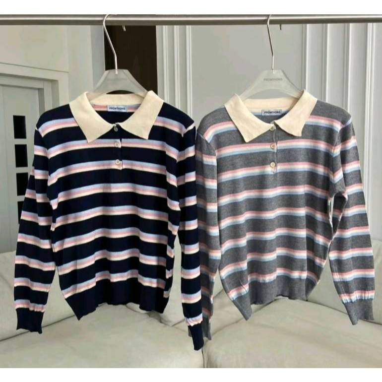 PTPL2827 เสื้อโปโลแขนยาวลายทาง PROMTHONG