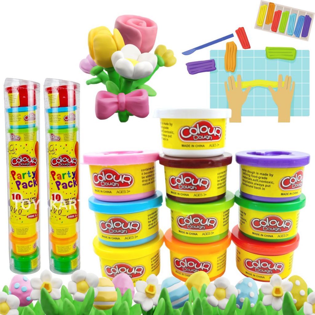 แป้งโดว์ 10สี 10กระปุก เสริมพัตนาการ ของเล่นเด็ก ดินเบา แป้งปั้น Color Dough Party Pack