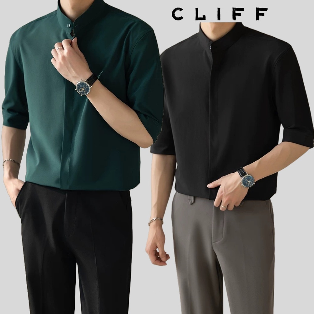 CLIFF เสื้อผู้ชาย เสื้อแขนสั้น เสื้อยืดสีพื้น สไตล์ทางธุรกิจ แฟชั่นที่เข้ากันได้หลากหลาย ระบายอากาศสบาย