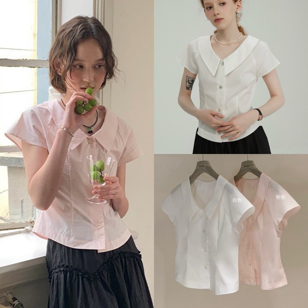 🧡🧵 🇰🇷 W3965 เสื้อเชิ้ต คอปกกว้าง ทรงแขนเปิด ทรงน่ารักมากค่ะ แฟชั่นเกาหลี TAG WG.WE 🧵🧡