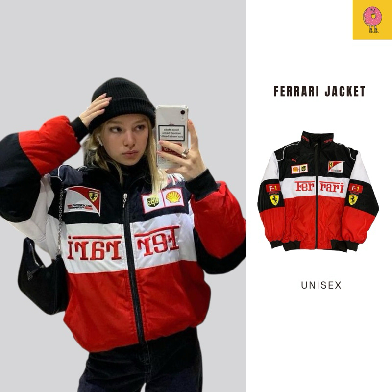[พร้อมส่งในไทย💯] F1เสื้อเเจ็คเก็ต Ferrari Jacket Vtg.สีเเดงขาวดำ🏁🏎️