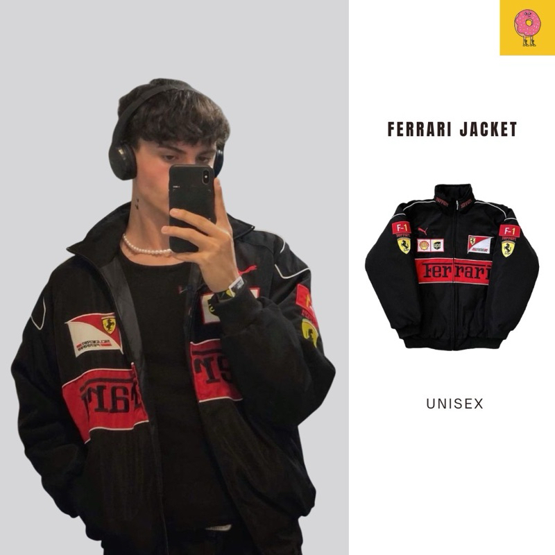 [พร้อมส่งในไทย💯] F1เสื้อเเจ็คเก็ต Ferrari Jacket Vtg.สีดำ🏁🏎️