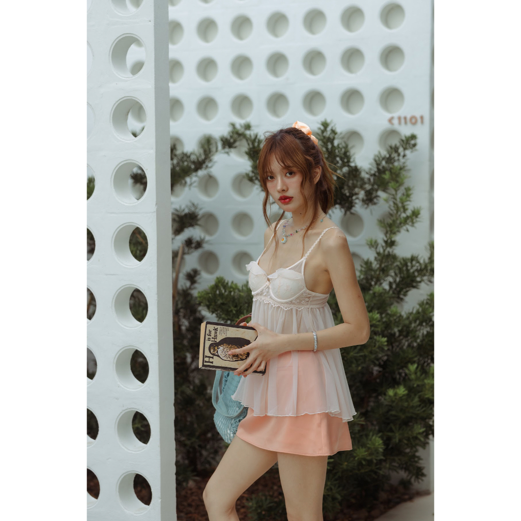 Everyday.We.Vacay - Sofia See Through Top -Coral Pink [พร้อมส่ง] ฟรีฟองน้ำดันทรง