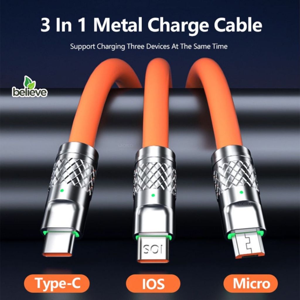 สายชาร์จเร็ว 3 IN 1 รองรับหลายระบบ สูงสุด 120W สายยาว 1.2m Type C โอนถ่ายข้อมูลได้ รับประกัน 1 ปี ราคา ถูกที่สุด ดีลบีเคเค แกลเลอรีภาพที่ 7