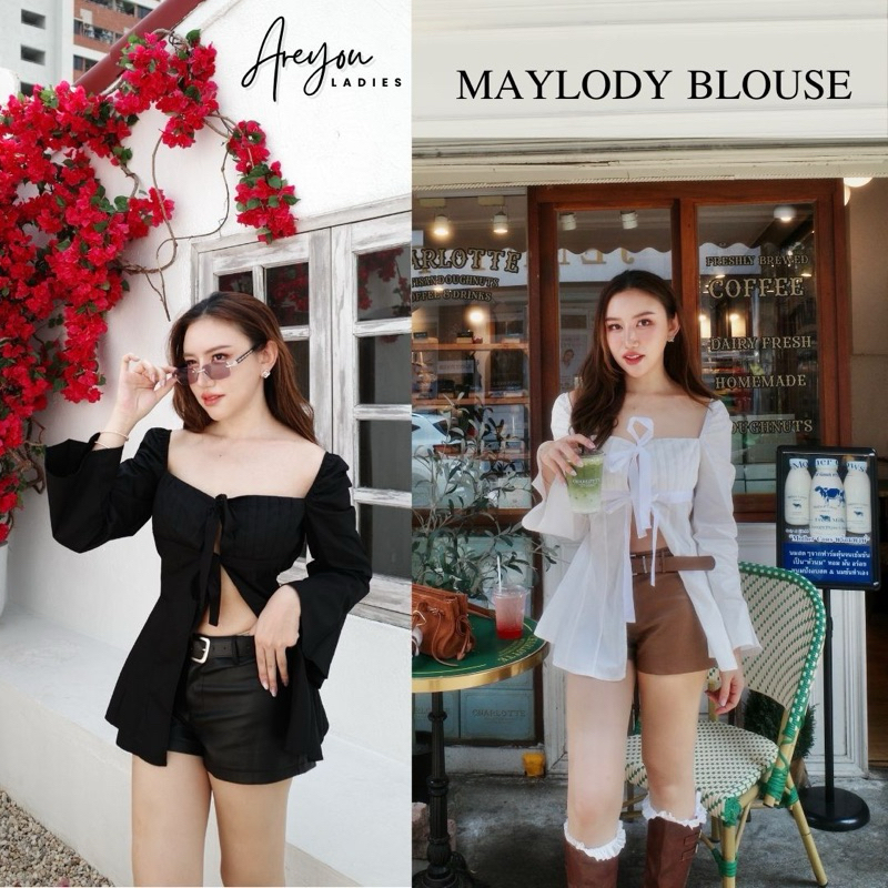 NO.506 Maylody Blouse เสื้อแขนยาวพรางหุ่น มีโบว์ผูกหน้า