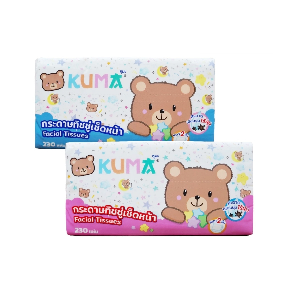 KUMA กระดาษทิชชู่ เช็ดหน้า หนา 2 ชั้น 230 แผ่น คละสี เนื้อเนียน นุ่ม สะอาด ไร้ฝุ่น เหนียว ซึมซับดี ไม่เป็นขุย คุมะ(1) - รูปที่ 7