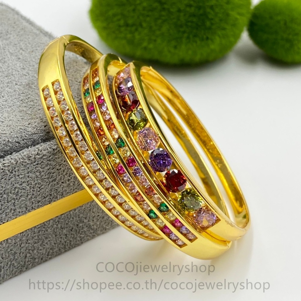 กำไลนพเก้า มีหลากสี งานทองเหลือง ไม่แพ้ไม่คัน (มีตัวล็อค)