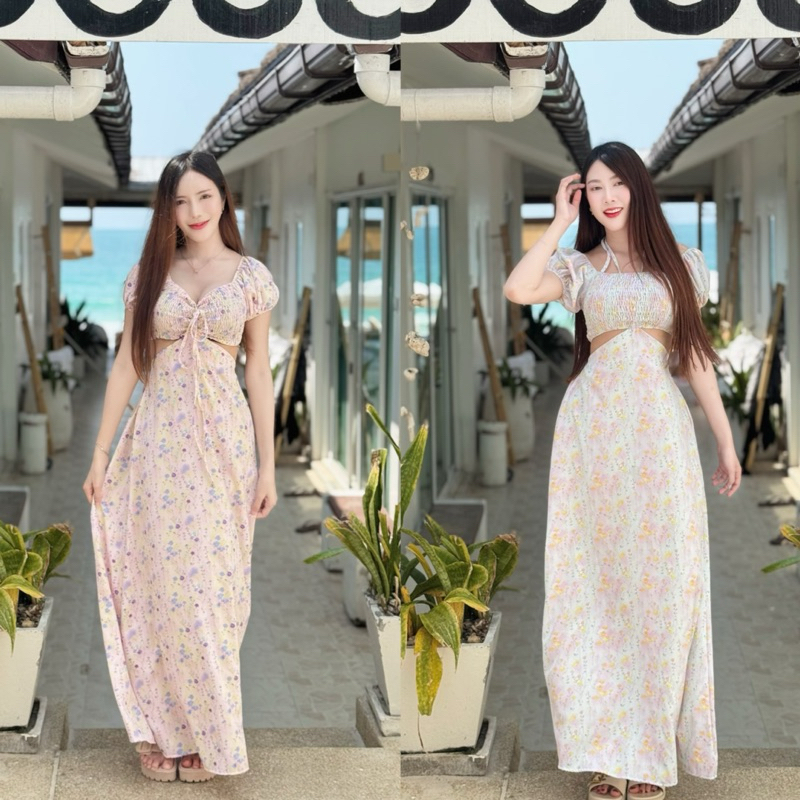 TANTANOD -รหัสPTY5 ชุดเซต2ชิ้น เสื้อแขนตุ๊กตา กระโปรงผูกคอ