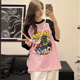 เสื้อยืดสวยๆผู้หญิงแฟชั่นฤดูร้อน oversize เสื้อผ้าสาวอวบคนอ้วนไซส์ใหญ่ เสื้อโอเวอร์ไซส์สไตล์เกาหลี ลายการ์ตูนญี่ปุ่น