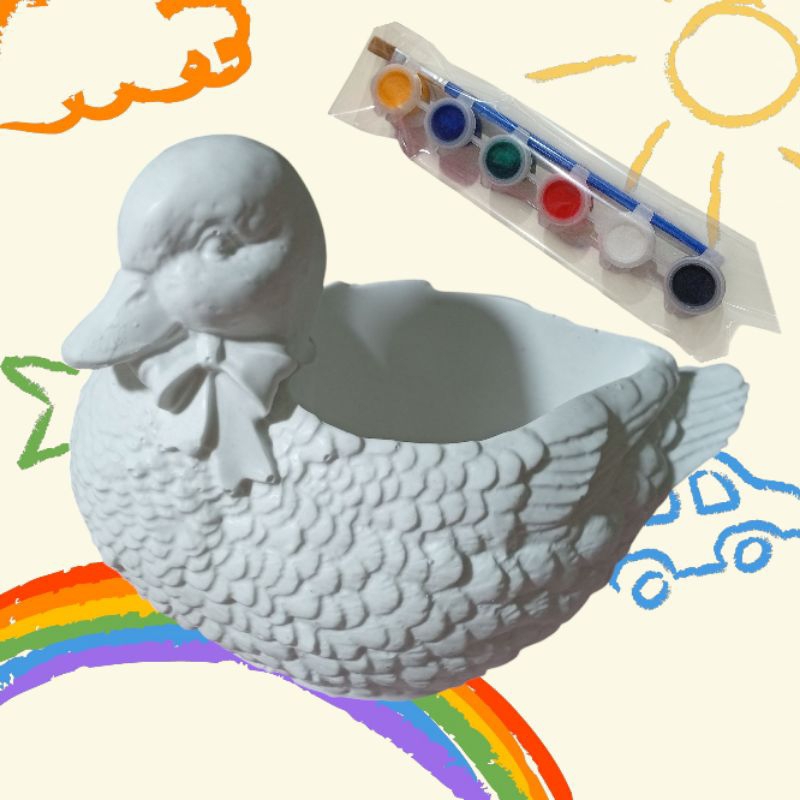 ตุ๊กตาระบายสี ตุ๊กตาเป็ดระบายสีทำจากปูนปลาสเตอร์ เสริมพัฒนาการ