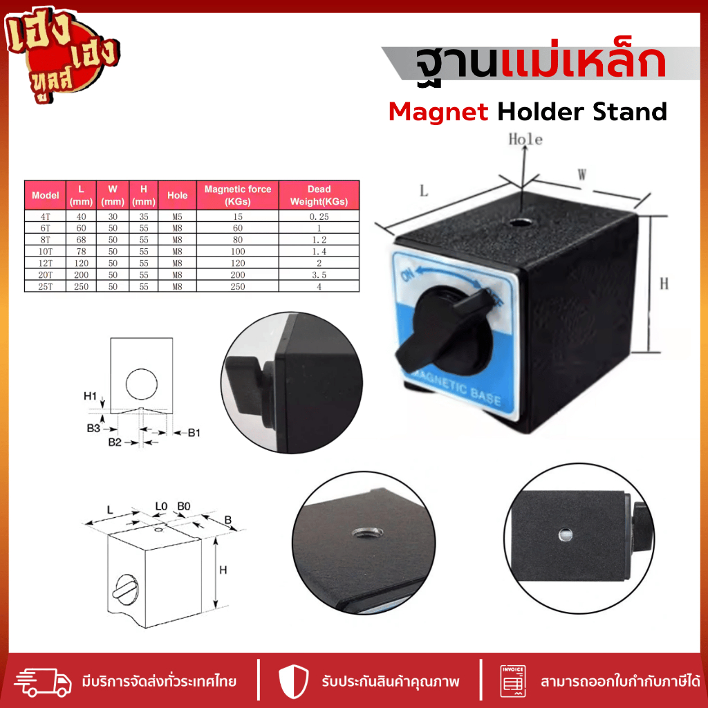 ฐานแม่เหล็ก Magnetic Tool 6T 8T 10T 12T ฐานแม่เหล็กเครื่องกลึง เครื่องมิลลิ่ง Magnetic tool
