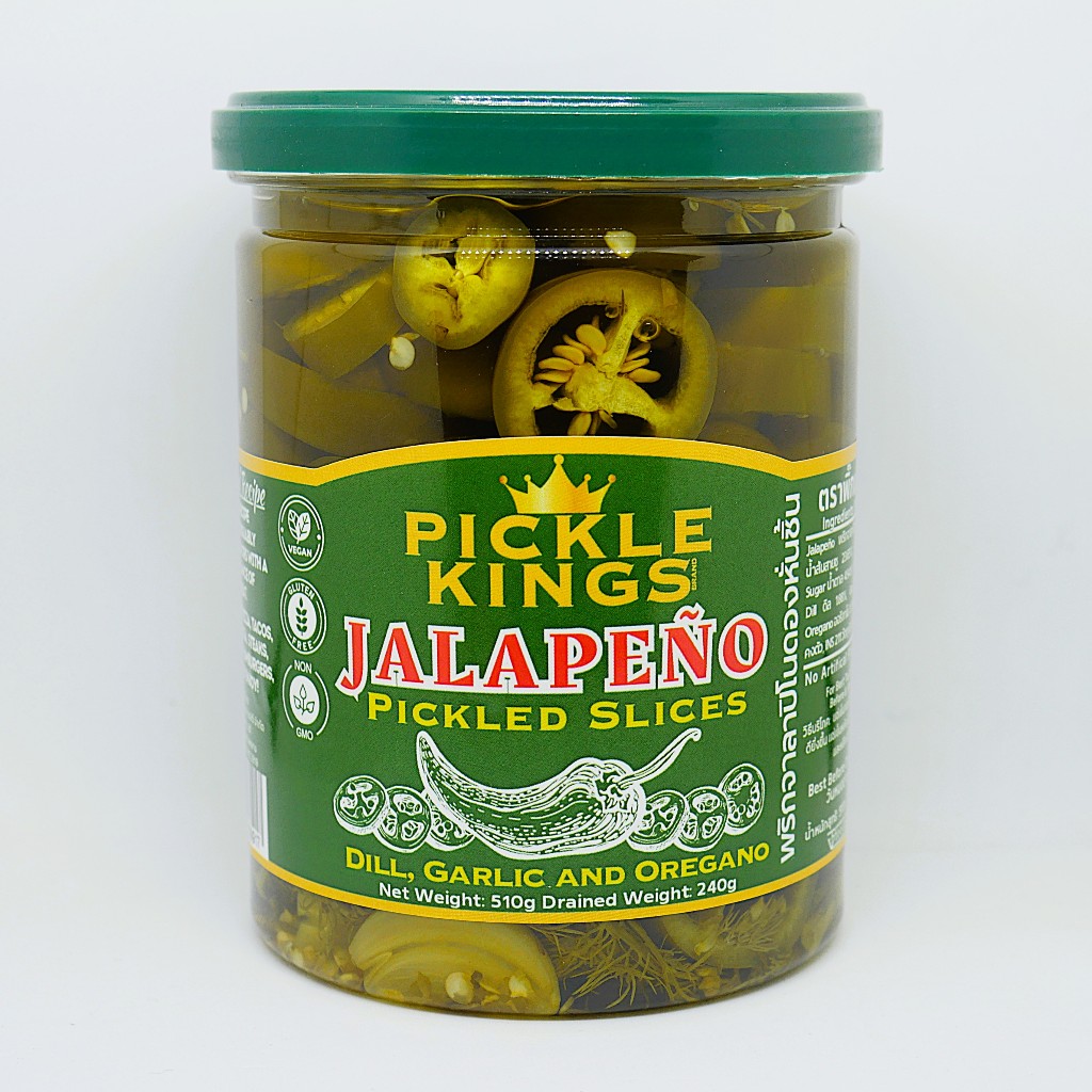 พริกจาลาปิโนดอง ชิ้น ตราพิ๊กเกิ้ลคิงส์  510g Pickle Kings Pickled Jalapeno Slices พริกฆาลาเปญโญดอง