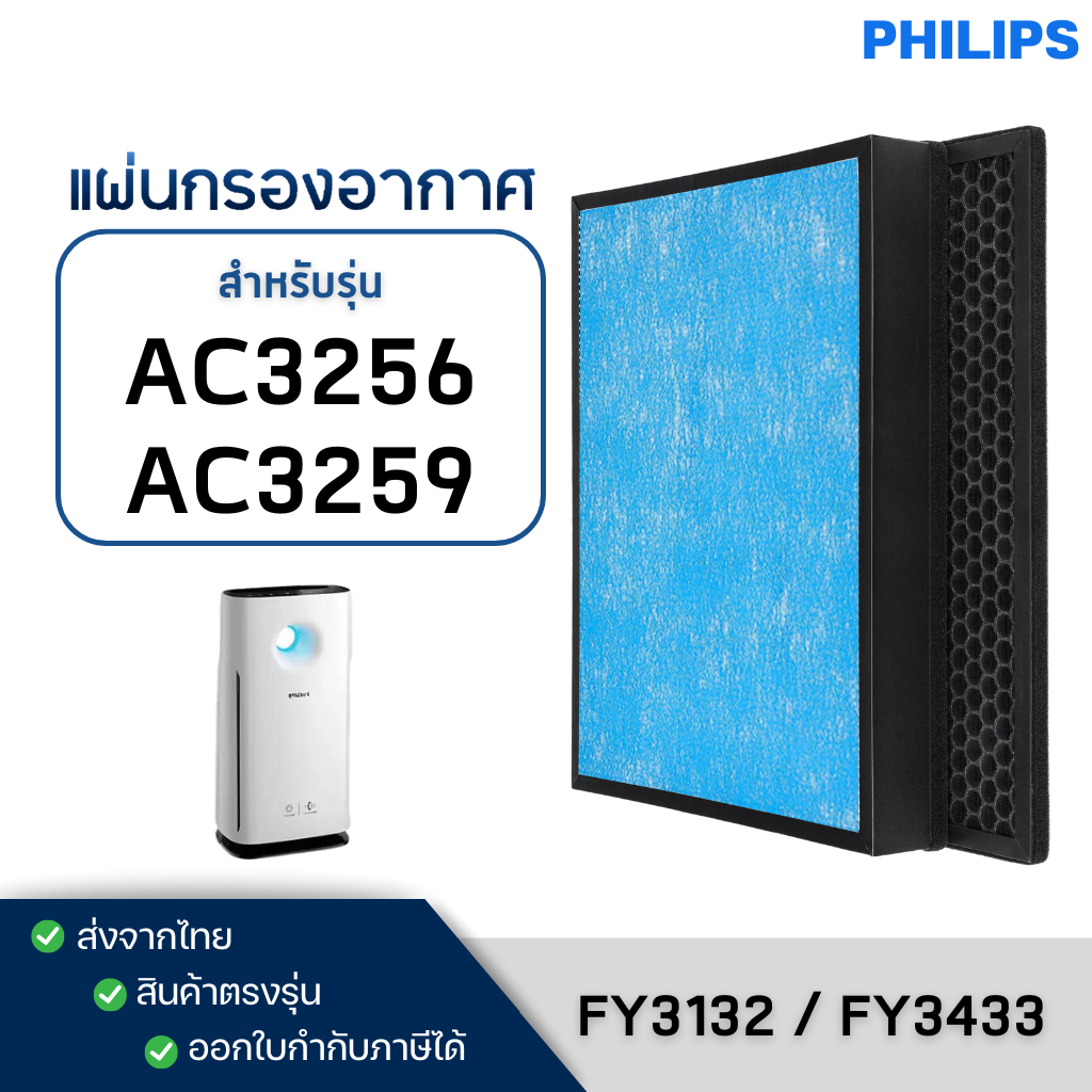 แผ่นกรองอากาศ Philips AC3256/20, AC3259/20 ไส้กรองอากาศ FY3433/10, FY3432/10 HEPA H13 ฟิลิปส์