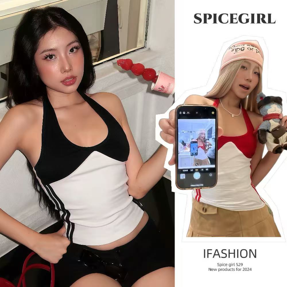 🔥Spice Girl🔥เสื้อเกาะอกคอลึก ผสมสีสัน ผ้าฝ่ายคุณภาพสูง 2สี แดงและดำ สีสวยมาก หุ่นดี แฟชั่น เซ็กซี่เบาๆ เหมาะกับฤดูร้อน